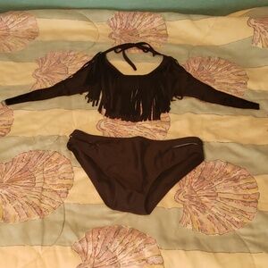 Super cute frayed top black bikini